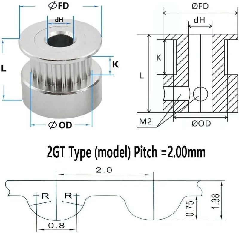 Zyaobei 2GT Timing Pulley 20 Tooth Bore 3 8mm Silver 4mm Tooth Width 11mm GT2 Synchronous Wheel For 3D Printer Parts - Image 1